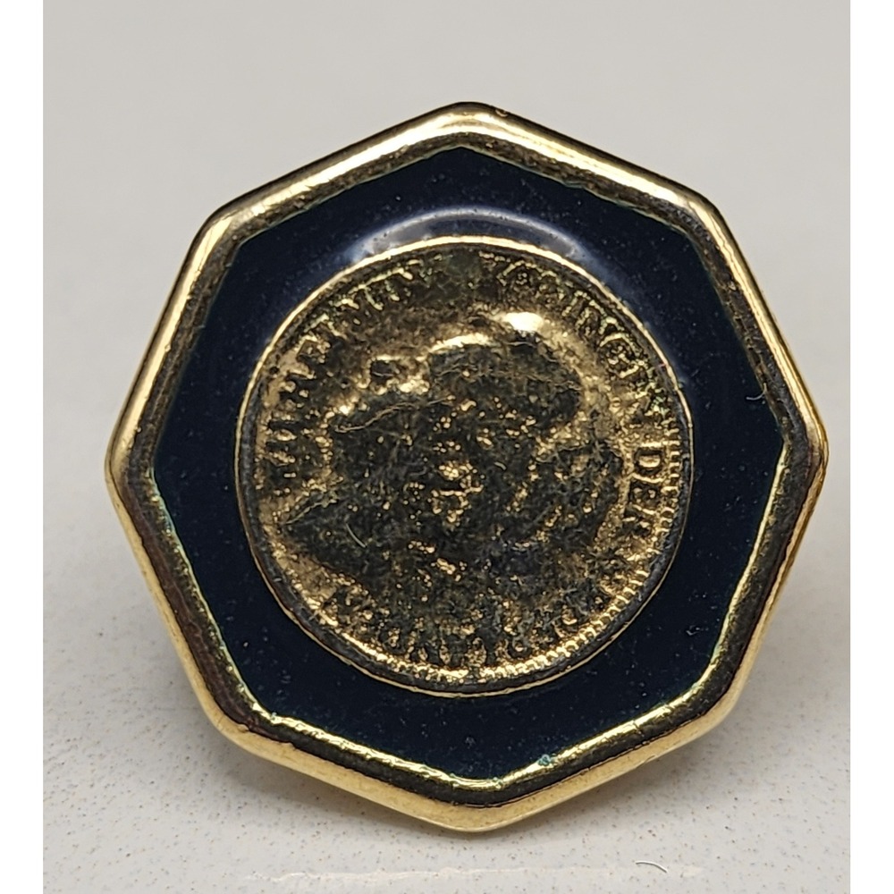 Vintage Goldette Navy Blue Enamel Gold Tone Queen Juliana Screwbacks Earrings
